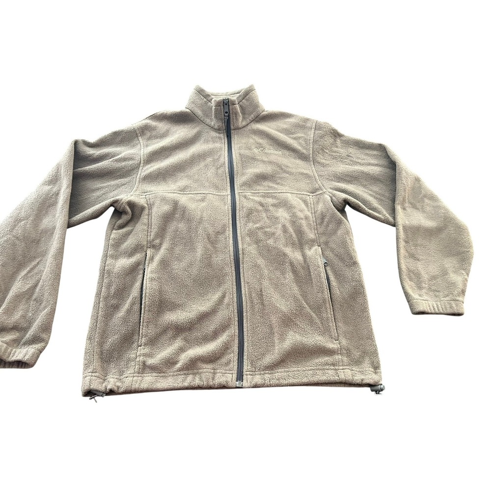 Columbia Mens Full Zip Fleece Jacket Tan Brown Outdoor Hiking Layer Medium